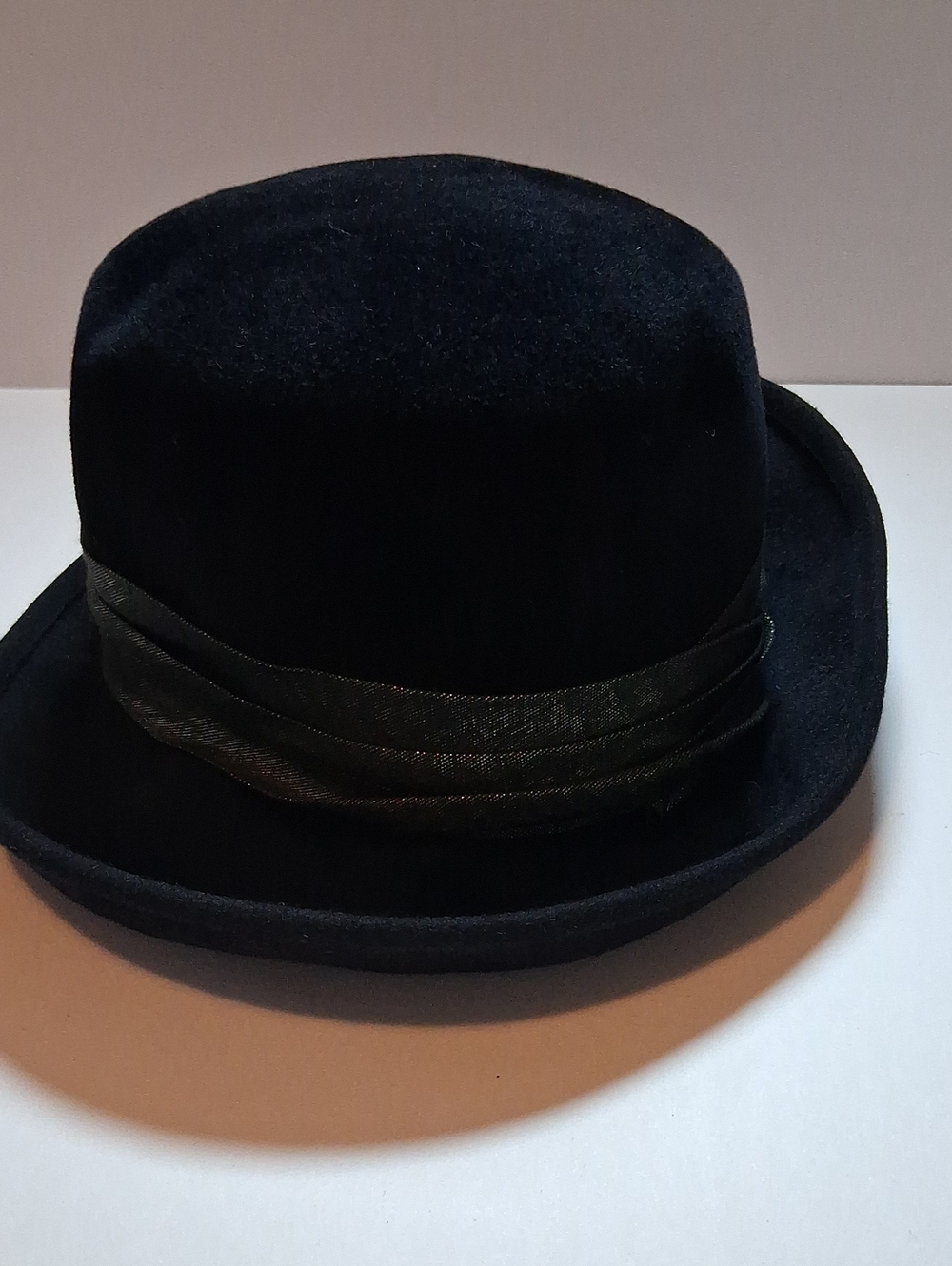 Vintage Louise Green Classic Black Bowler Hat with Ribbon